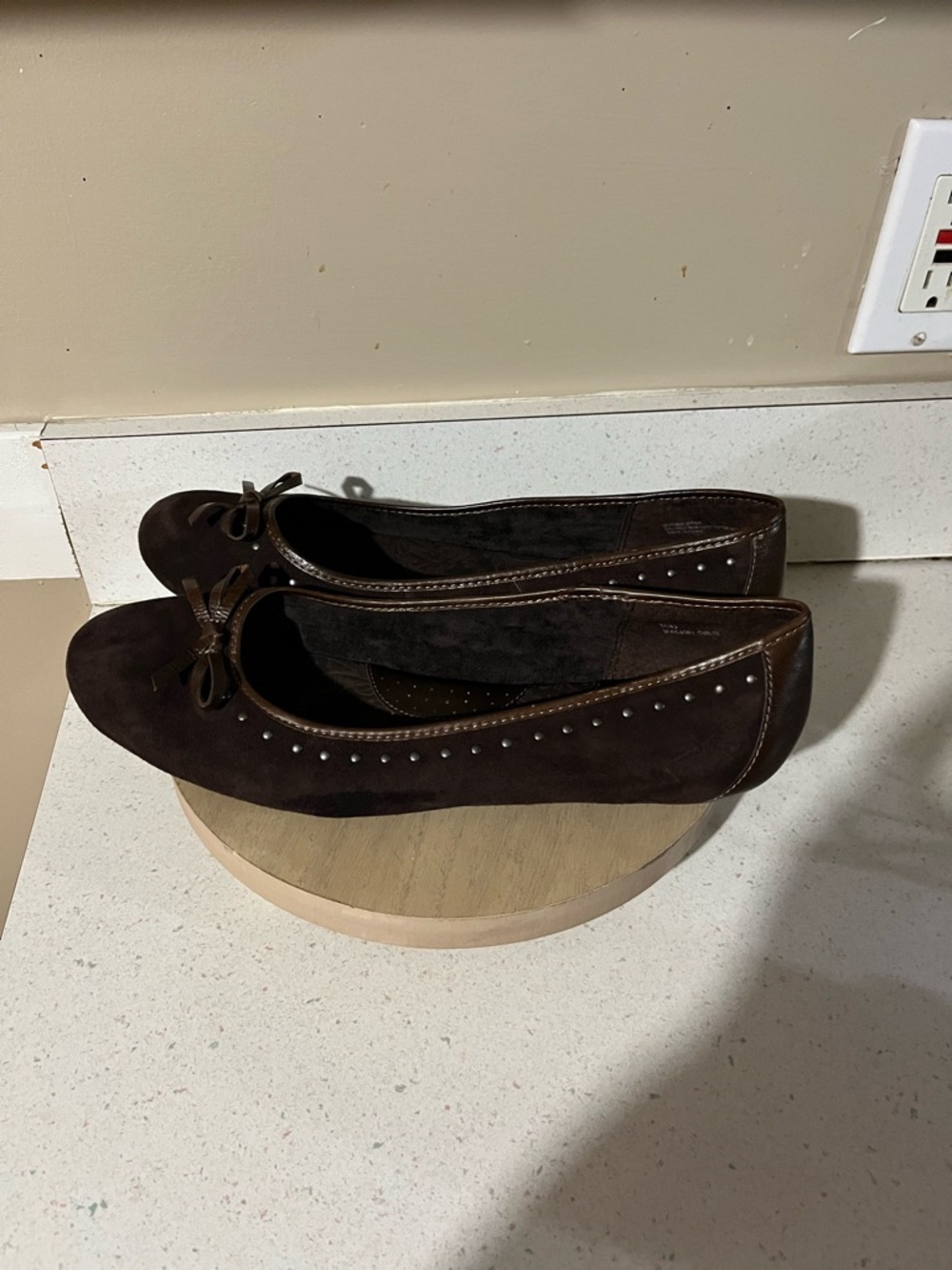 Women’s Brown Suede Ballet Flats with Stud Detail